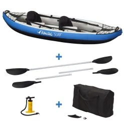 KANGUI Canoë Kayak Gonflable Bleu 1 à 2 Places + Pagaie + Sac Transport + Pompe Double Action+ Kit De Réparation
