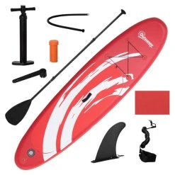 OUTSUNNY Stand Up Paddle Gonflable Surf Planche De Paddle Pour Adulte Dim. 300L X 76l X 15H Cm Nombreux Accessoires Fournis PVC Blanc Rouge