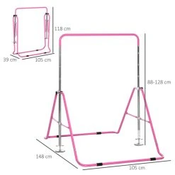 HOMCOM Barre Fixe De Gymnastique Enfant - Barre De Gymnastique Pliable Hauteur Réglable 4 Niv. 88 à 128 Cm - Acier Rose -Arena Shop unnamed file 607