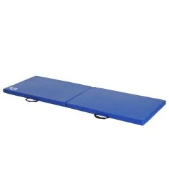 HOMCOM Tapis De Gymnastique Yoga Pilates Fitness Pliable Portable Grand Confort 180L X 60l X 5H Cm Revêtement Synthétique Bleu