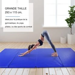 HOMCOM Tapis De Sol Gymnastique Fitness Pliable Portable Rembourrage Mousse 5 Cm Grand Confort Revêtement Synthétique Dim. 2,93L M X 1,15l M Bleu -Arena Shop unnamed file 640